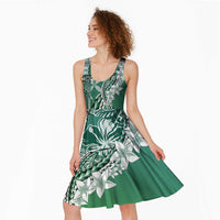 Aloha Vintage Plumeria Hawaiian Tapa Pattern Midi Dress Green Hawaiian Tapa Pattern - Polynesian Pride