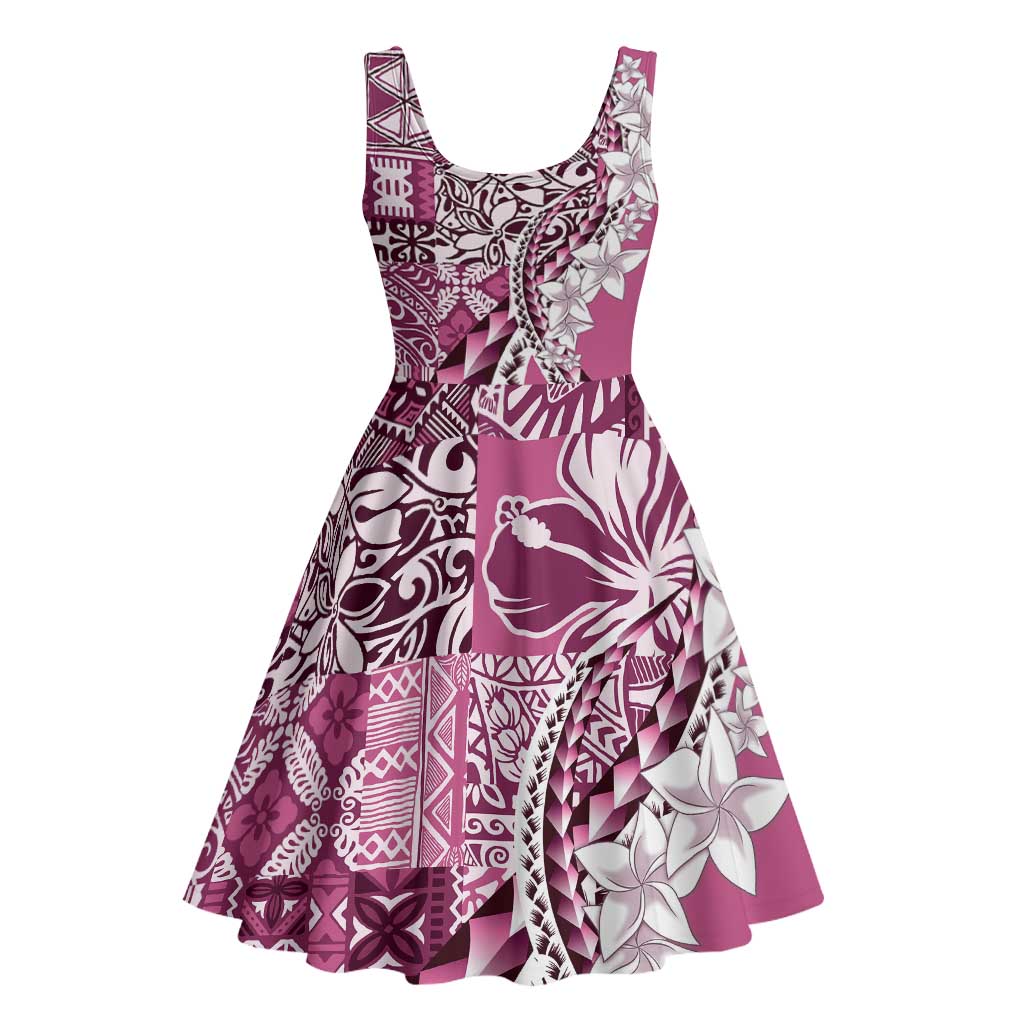 Aloha Vintage Plumeria Hawaiian Tapa Pattern Midi Dress Pink Hawaiian Tapa Pattern - Polynesian Pride