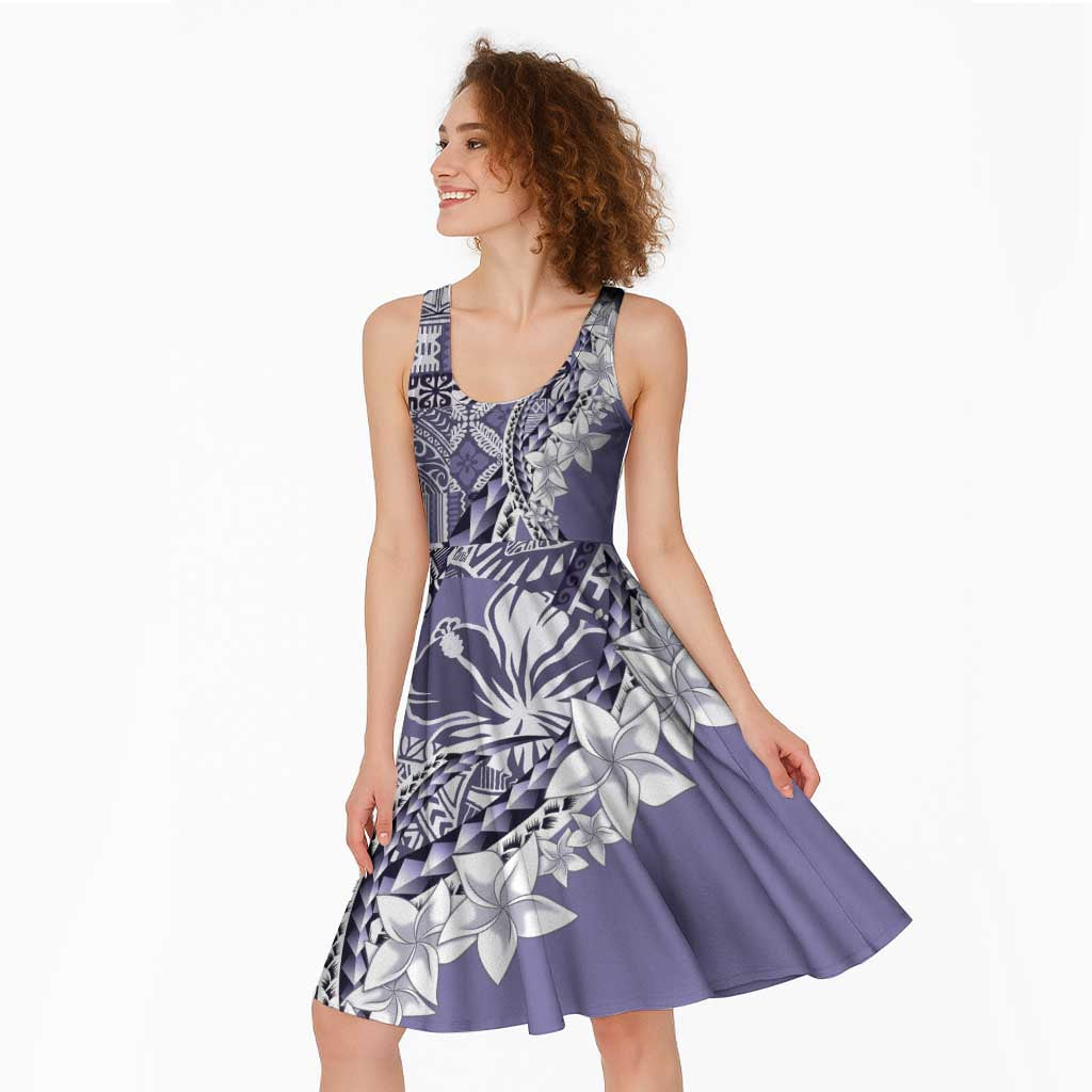 Aloha Vintage Plumeria Hawaiian Tapa Pattern Midi Dress Purple Hawaiian Tapa Pattern - Polynesian Pride
