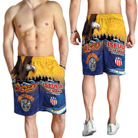 American Samoa Fautasi Shorts for Men Bald Eage and Sailfish with Kakau Motifs - Polynesian Pride