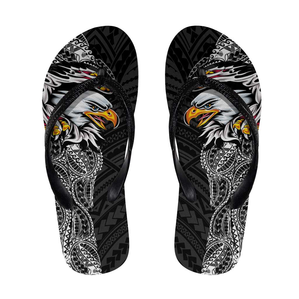 American Samoa Flip Flops Tribal Tattoo with Eagle Black LT03 Black - Polynesian Pride