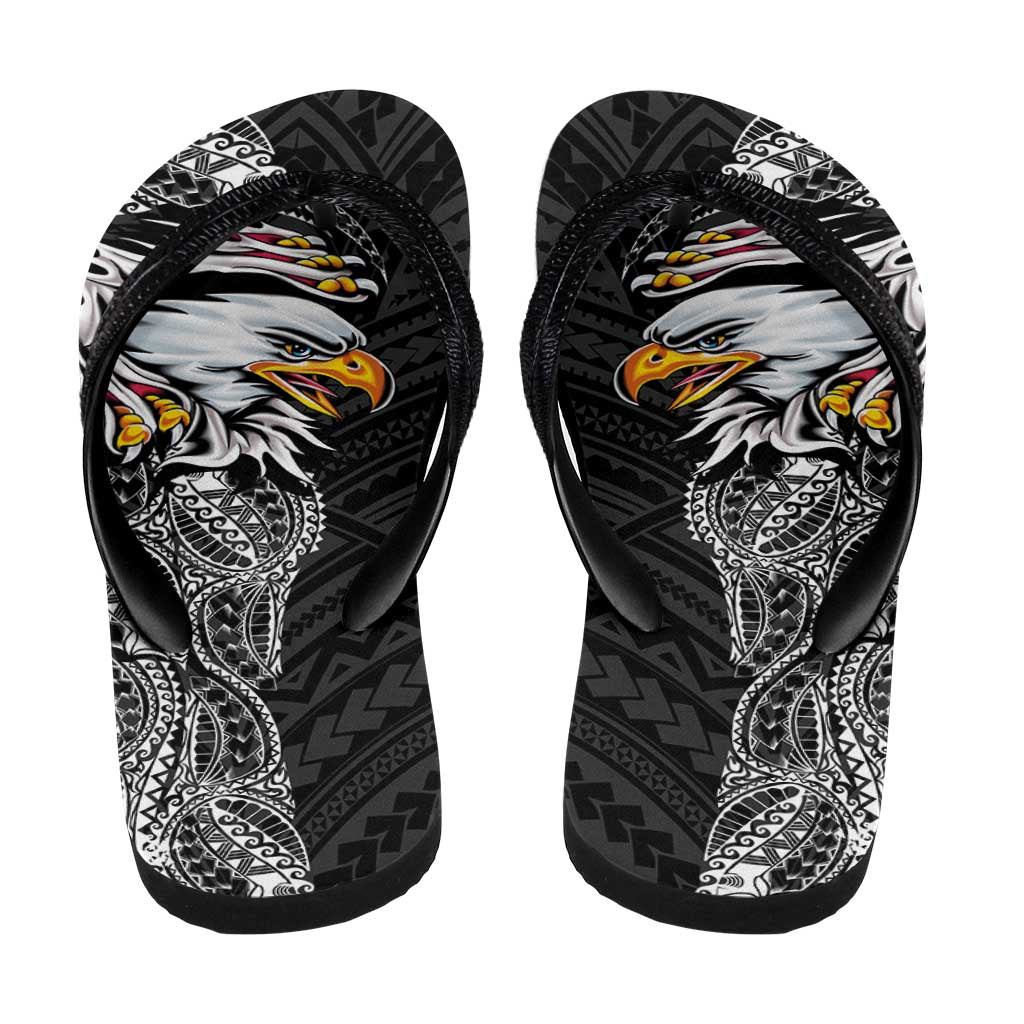 American Samoa Flip Flops Tribal Tattoo with Eagle Black LT03 - Polynesian Pride