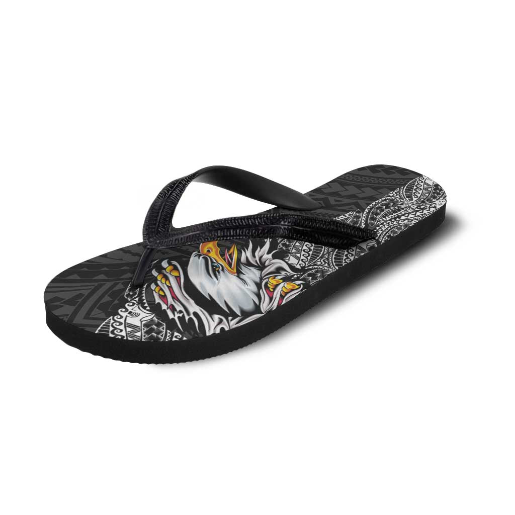 American Samoa Flip Flops Tribal Tattoo with Eagle Black LT03 - Polynesian Pride
