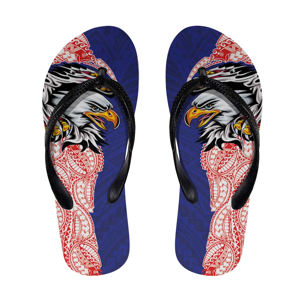 American Samoa Flip Flops Tribal Tattoo with Eagle Blue-Red LT03 Blue - Polynesian Pride