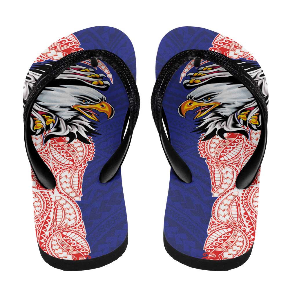 American Samoa Flip Flops Tribal Tattoo with Eagle Blue-Red LT03 - Polynesian Pride