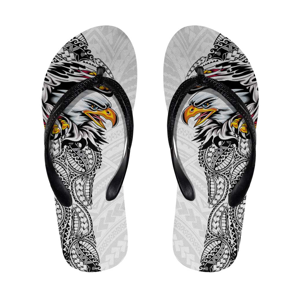 American Samoa Flip Flops Tribal Tattoo with Eagle White LT03 White - Polynesian Pride