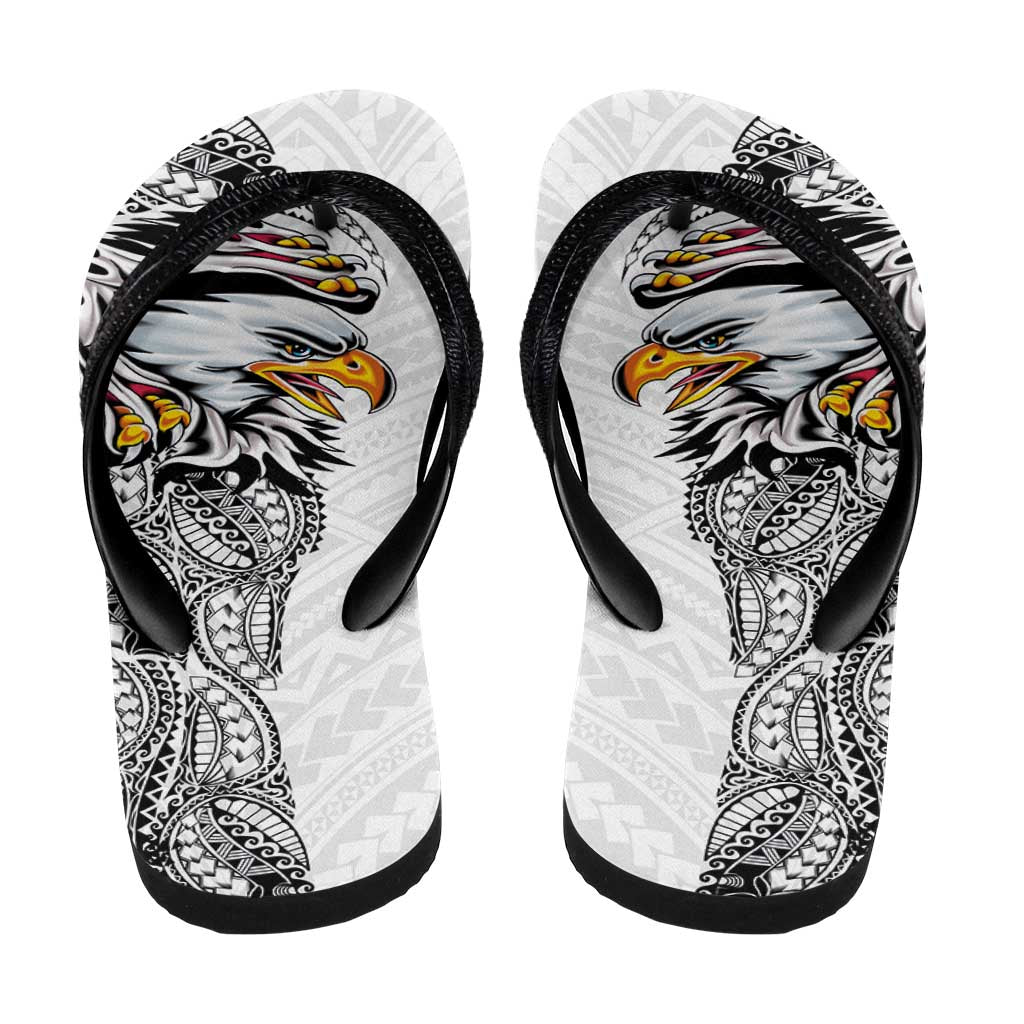 American Samoa Flip Flops Tribal Tattoo with Eagle White LT03 - Polynesian Pride