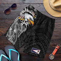 American Samoa Shorts for Men Tribal Tattoo with Eagle Black LT03 Black - Polynesian Pride