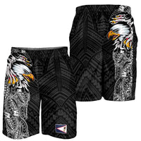 American Samoa Shorts for Men Tribal Tattoo with Eagle Black LT03 - Polynesian Pride