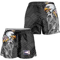 American Samoa Shorts for Women Tribal Tattoo with Eagle Black LT03 - Polynesian Pride