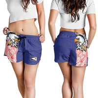 American Samoa Shorts for Women Tribal Tattoo with Eagle Blue-Red LT03 - Polynesian Pride