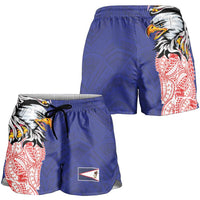 American Samoa Shorts for Women Tribal Tattoo with Eagle Blue-Red LT03 - Polynesian Pride