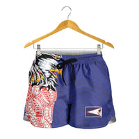 American Samoa Shorts for Women Tribal Tattoo with Eagle Blue-Red LT03 - Polynesian Pride