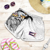 American Samoa Shorts for Women Tribal Tattoo with Eagle White LT03 White - Polynesian Pride