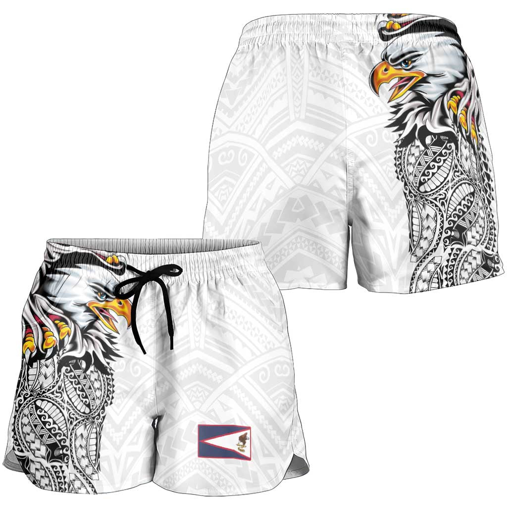 American Samoa Shorts for Women Tribal Tattoo with Eagle White LT03 - Polynesian Pride