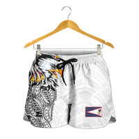 American Samoa Shorts for Women Tribal Tattoo with Eagle White LT03 - Polynesian Pride