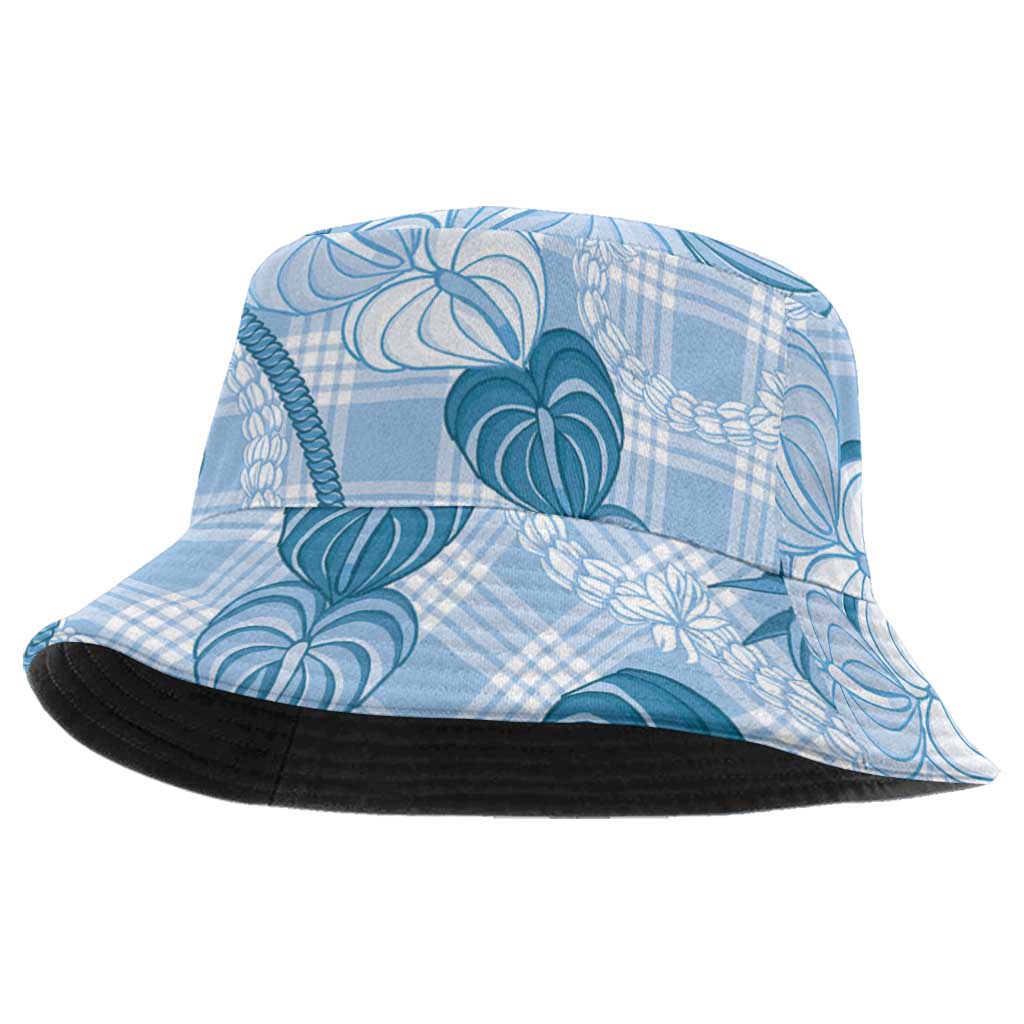 Anthurium Pikake Ti Leaf Palaka Bucket Hat Blue Version LT01 One Size Blue - Polynesian Pride