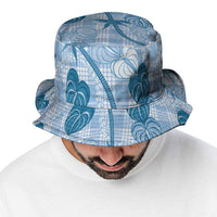 Anthurium Pikake Ti Leaf Palaka Bucket Hat Blue Version LT01 - Polynesian Pride
