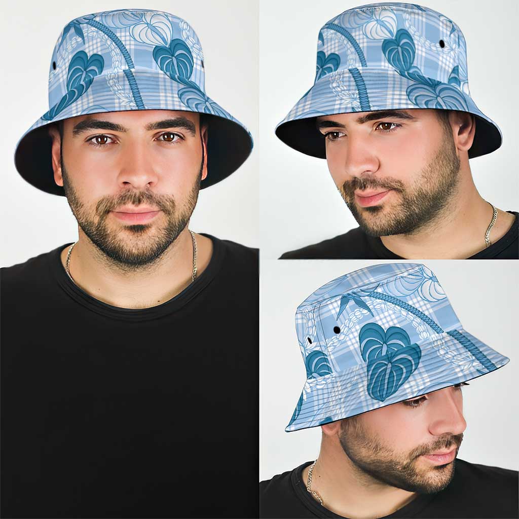 Anthurium Pikake Ti Leaf Palaka Bucket Hat Blue Version LT01 - Polynesian Pride