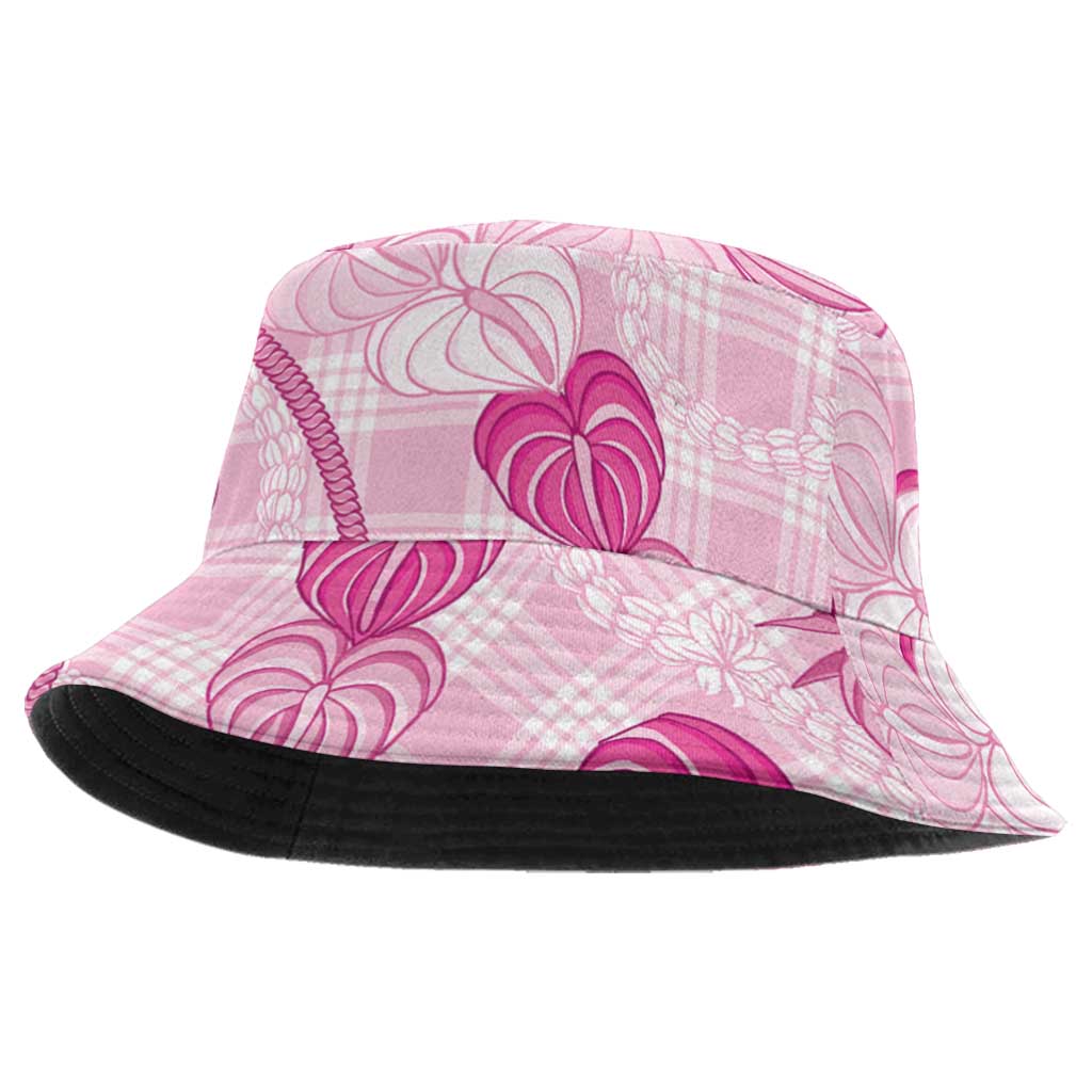 Anthurium Pikake Ti Leaf Palaka Bucket Hat Pink Version LT01 One Size Pink - Polynesian Pride