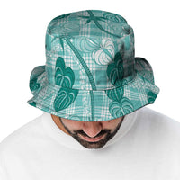 Anthurium Pikake Ti Leaf Palaka Bucket Hat Turquoise Version LT01 - Polynesian Pride