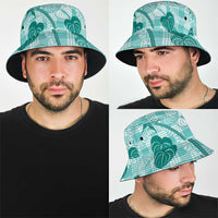 Anthurium Pikake Ti Leaf Palaka Bucket Hat Turquoise Version LT01 - Polynesian Pride