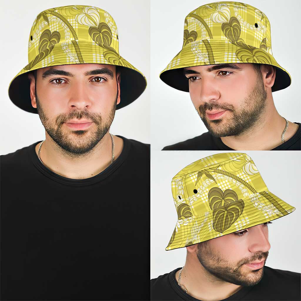 Anthurium Pikake Ti Leaf Palaka Bucket Hat Yellow Version LT01 - Polynesian Pride
