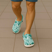 Anthurium Pikake Ti Leaf Palaka Clogs Shoes Turquoise Version LT01 - Polynesian Pride
