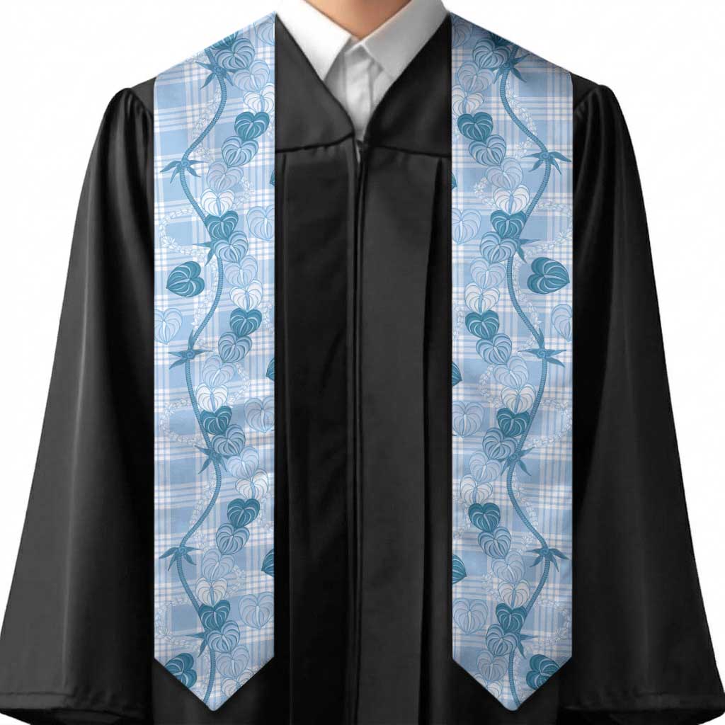 Anthurium Pikake Ti Leaf Palaka Graduation Stole Blue Version LT01 - Polynesian Pride
