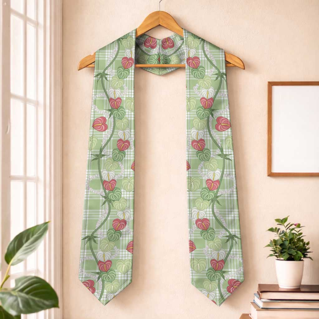 Anthurium Pikake Ti Leaf Palaka Graduation Stole Green Version LT01 One Size Green - Polynesian Pride