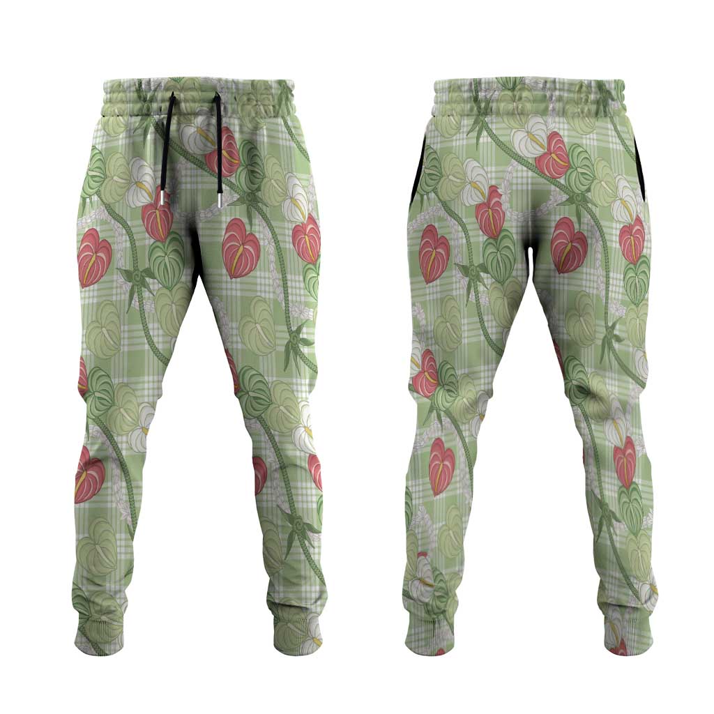 Anthurium Pikake Ti Leaf Palaka Jogger Pants Green Version LT01 Green - Polynesian Pride