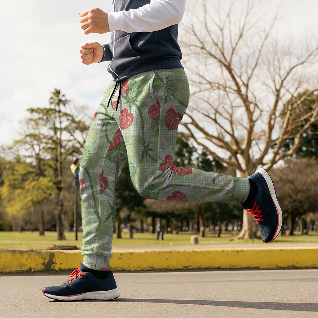 Anthurium Pikake Ti Leaf Palaka Jogger Pants Green Version LT01 - Polynesian Pride