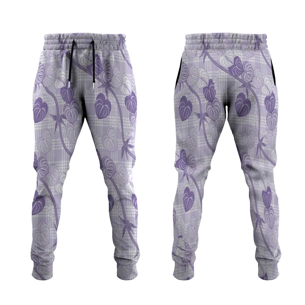 Anthurium Pikake Ti Leaf Palaka Jogger Pants Purple Version LT01 Purple - Polynesian Pride