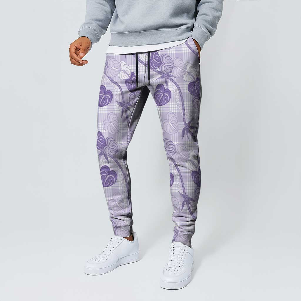 Anthurium Pikake Ti Leaf Palaka Jogger Pants Purple Version LT01 - Polynesian Pride