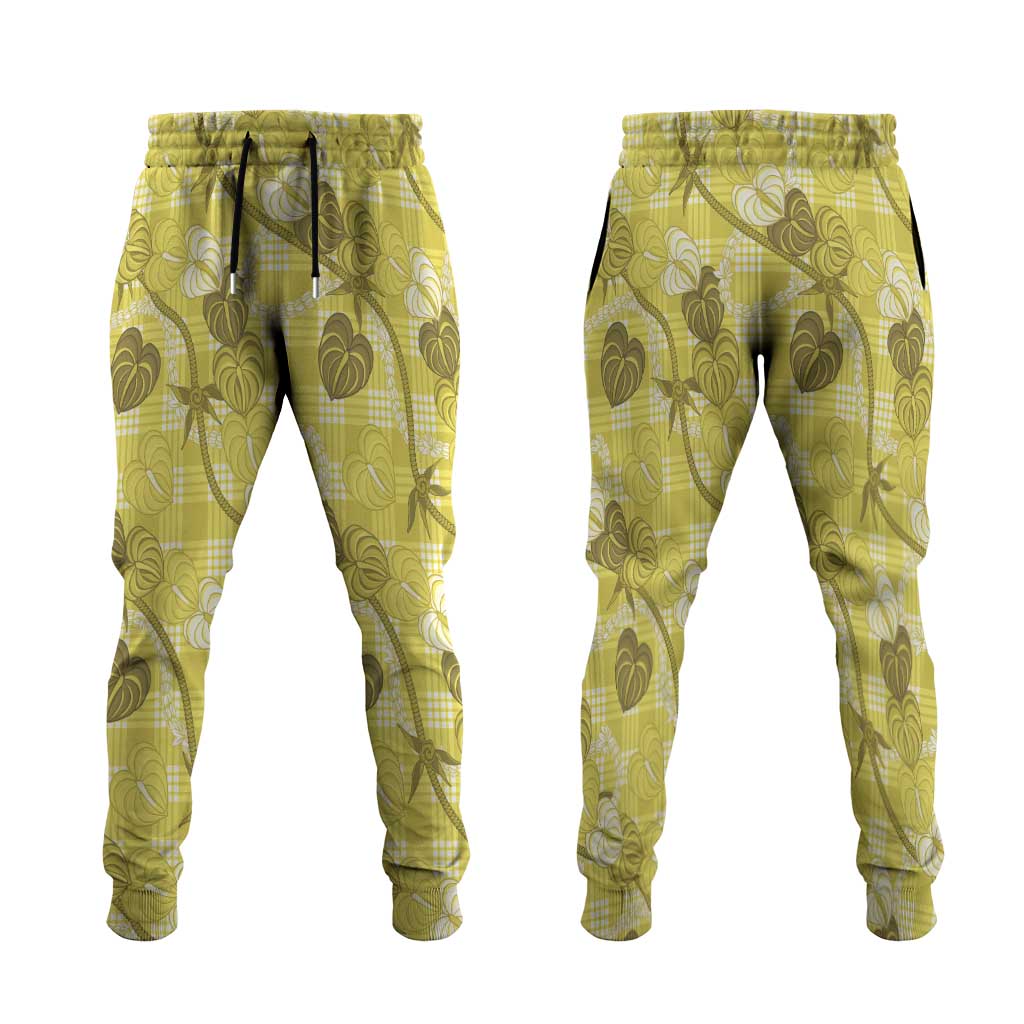 Anthurium Pikake Ti Leaf Palaka Jogger Pants Yellow Version LT01 Yellow - Polynesian Pride