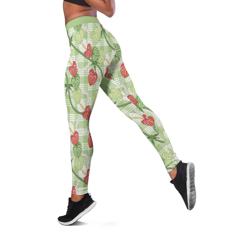 Anthurium Pikake Ti Leaf Palaka Leggings Green Version LT01 Green - Polynesian Pride