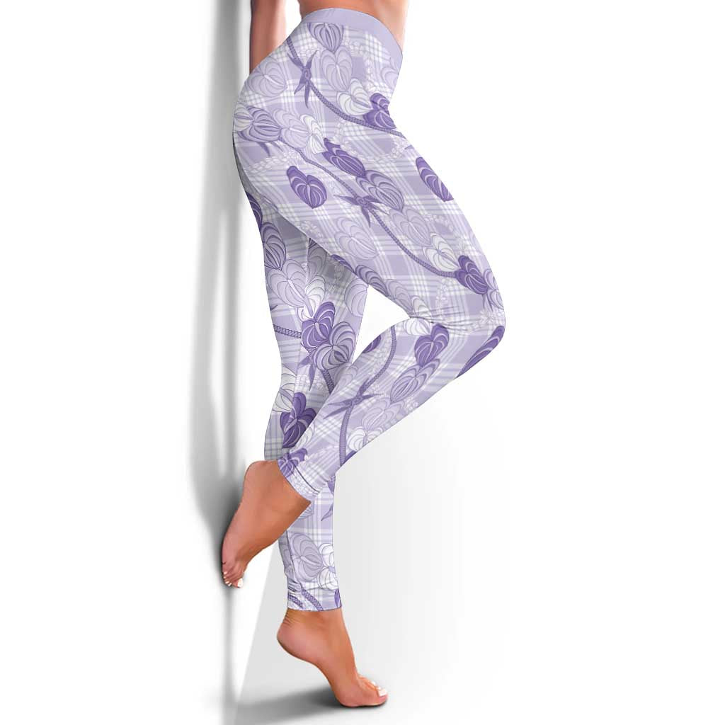 Anthurium Pikake Ti Leaf Palaka Leggings Purple Version LT01 - Polynesian Pride