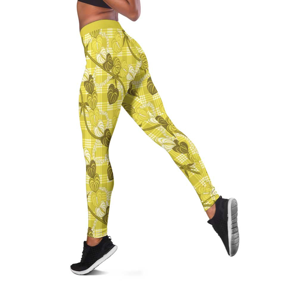 Anthurium Pikake Ti Leaf Palaka Leggings Yellow Version LT01 Yellow - Polynesian Pride