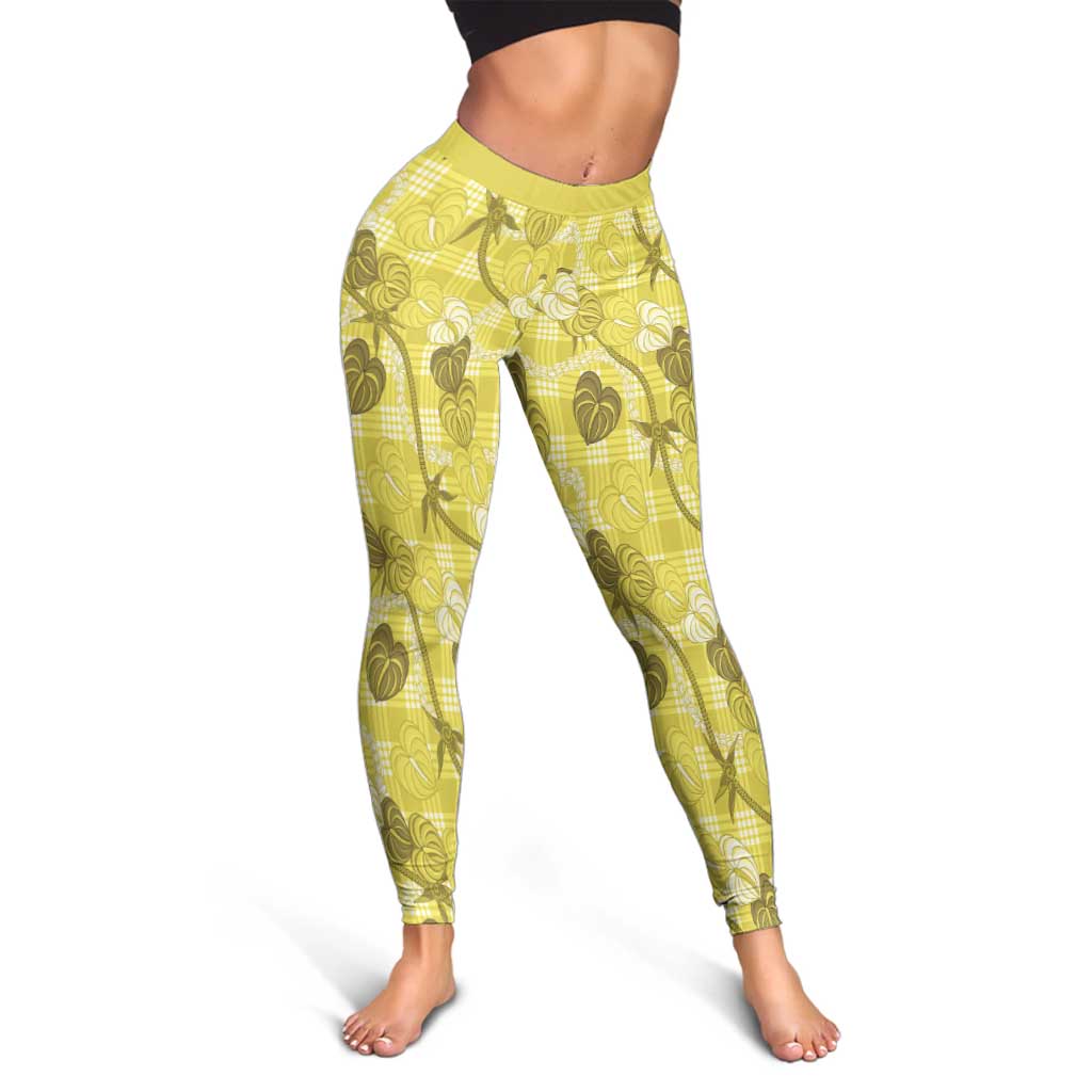 Anthurium Pikake Ti Leaf Palaka Leggings Yellow Version LT01 - Polynesian Pride