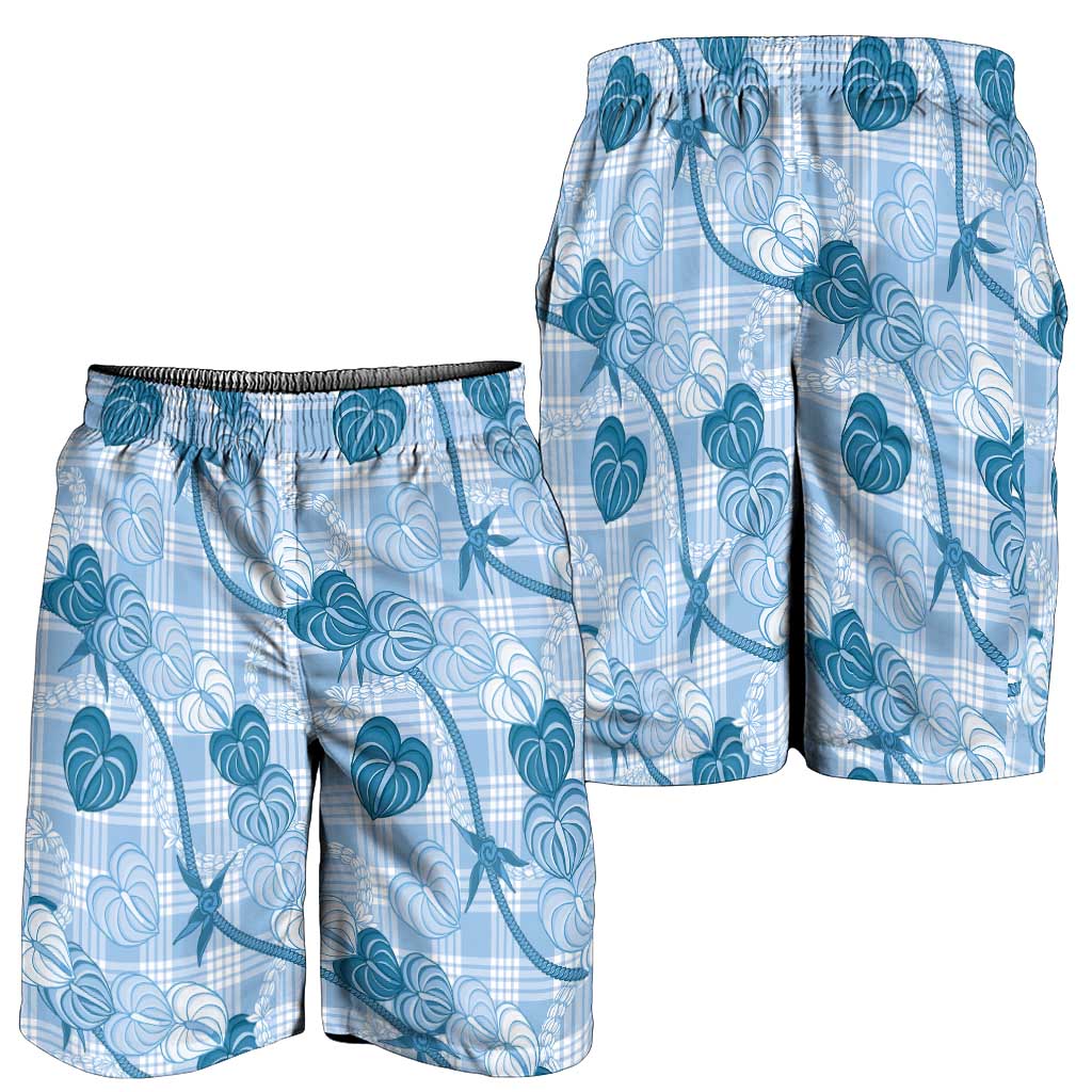 Anthurium Pikake Ti Leaf Palaka Shorts for Men Blue Version LT01 - Polynesian Pride