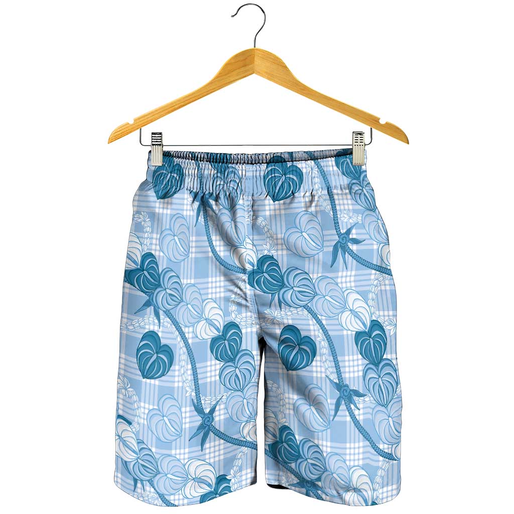 Anthurium Pikake Ti Leaf Palaka Shorts for Men Blue Version LT01 - Polynesian Pride