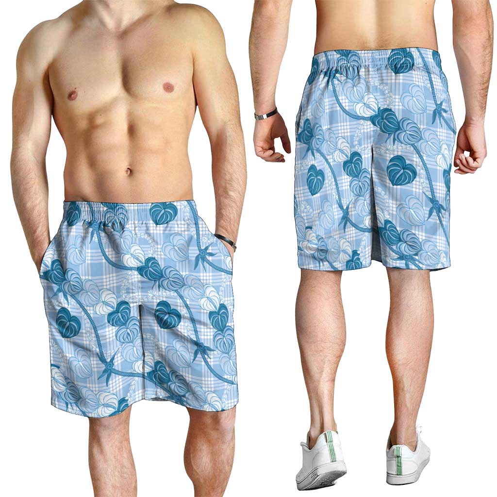 Anthurium Pikake Ti Leaf Palaka Shorts for Men Blue Version LT01 - Polynesian Pride
