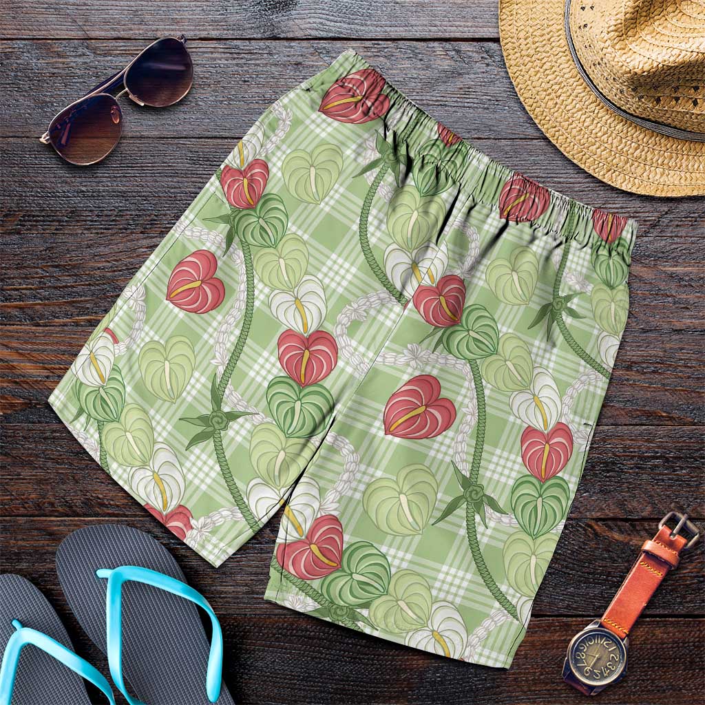 Anthurium Pikake Ti Leaf Palaka Shorts for Men Green Version LT01 Green - Polynesian Pride