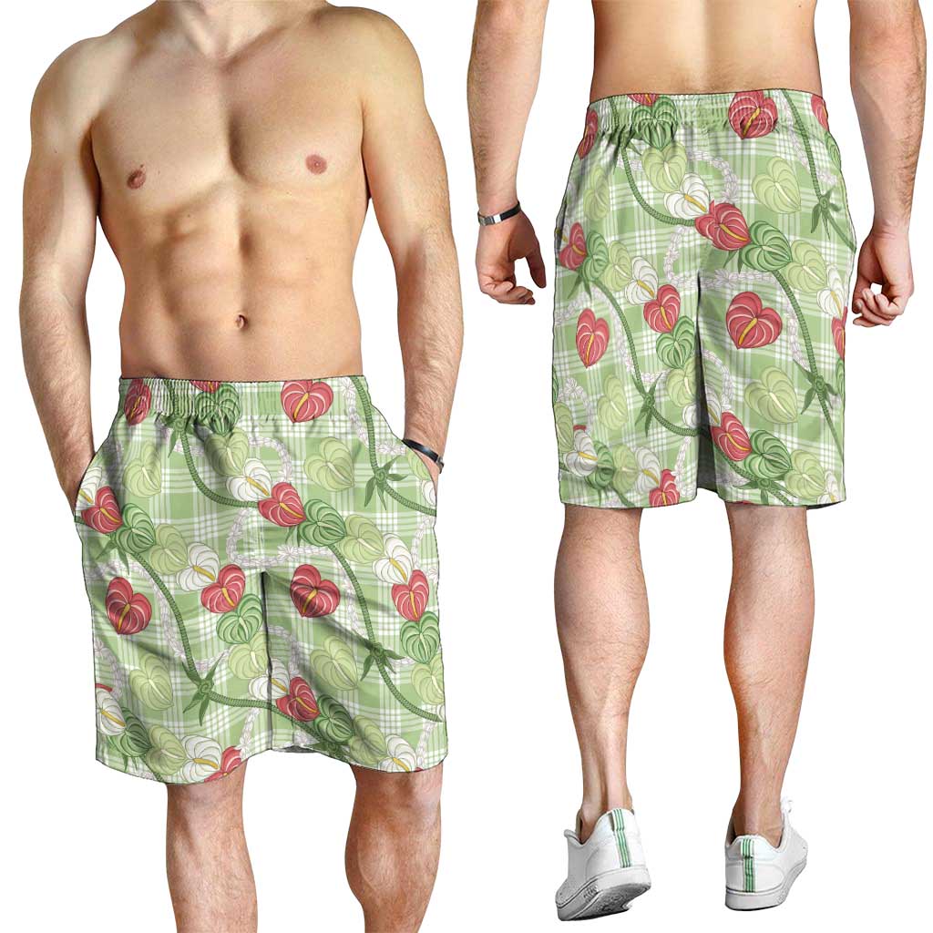 Anthurium Pikake Ti Leaf Palaka Shorts for Men Green Version LT01 - Polynesian Pride