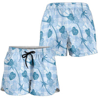 Anthurium Pikake Ti Leaf Palaka Shorts for Women Blue Version LT01 - Polynesian Pride