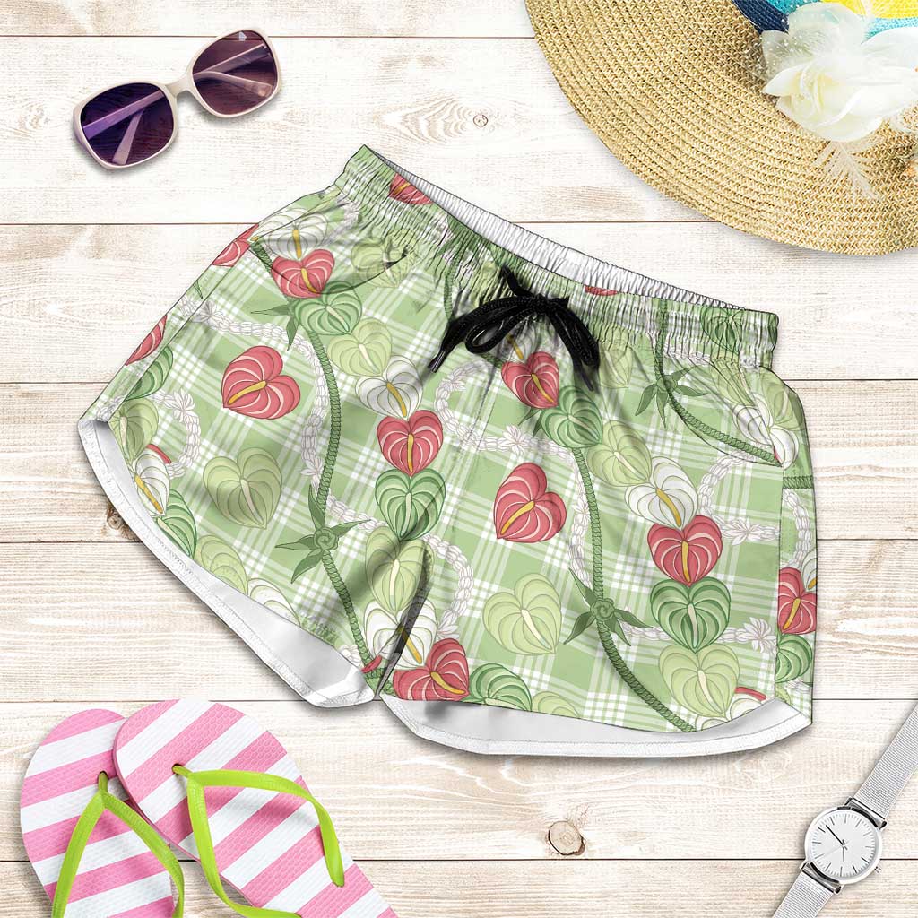 Anthurium Pikake Ti Leaf Palaka Shorts for Women Green Version LT01 Green - Polynesian Pride