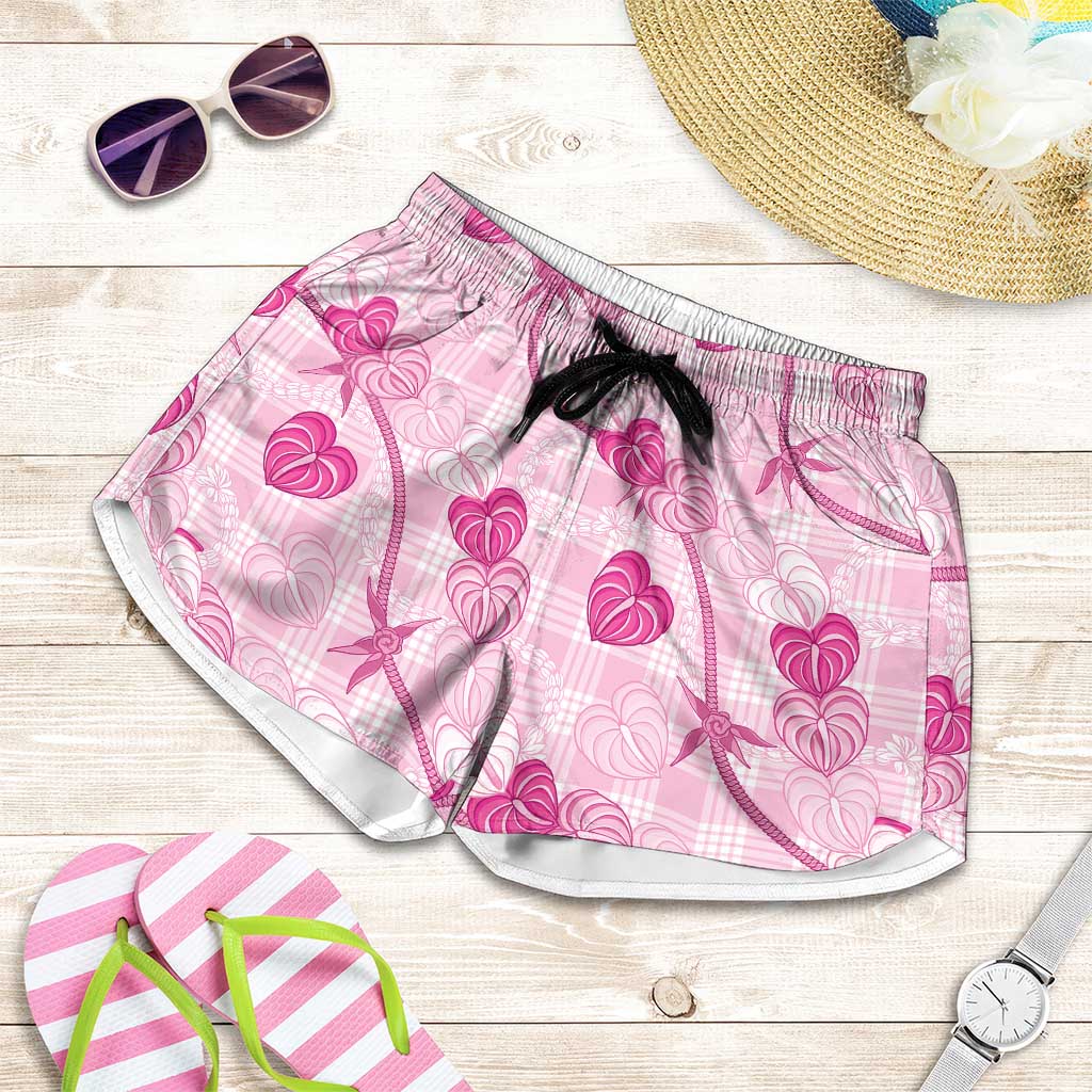Anthurium Pikake Ti Leaf Palaka Shorts for Women Pink Version LT01 Pink - Polynesian Pride