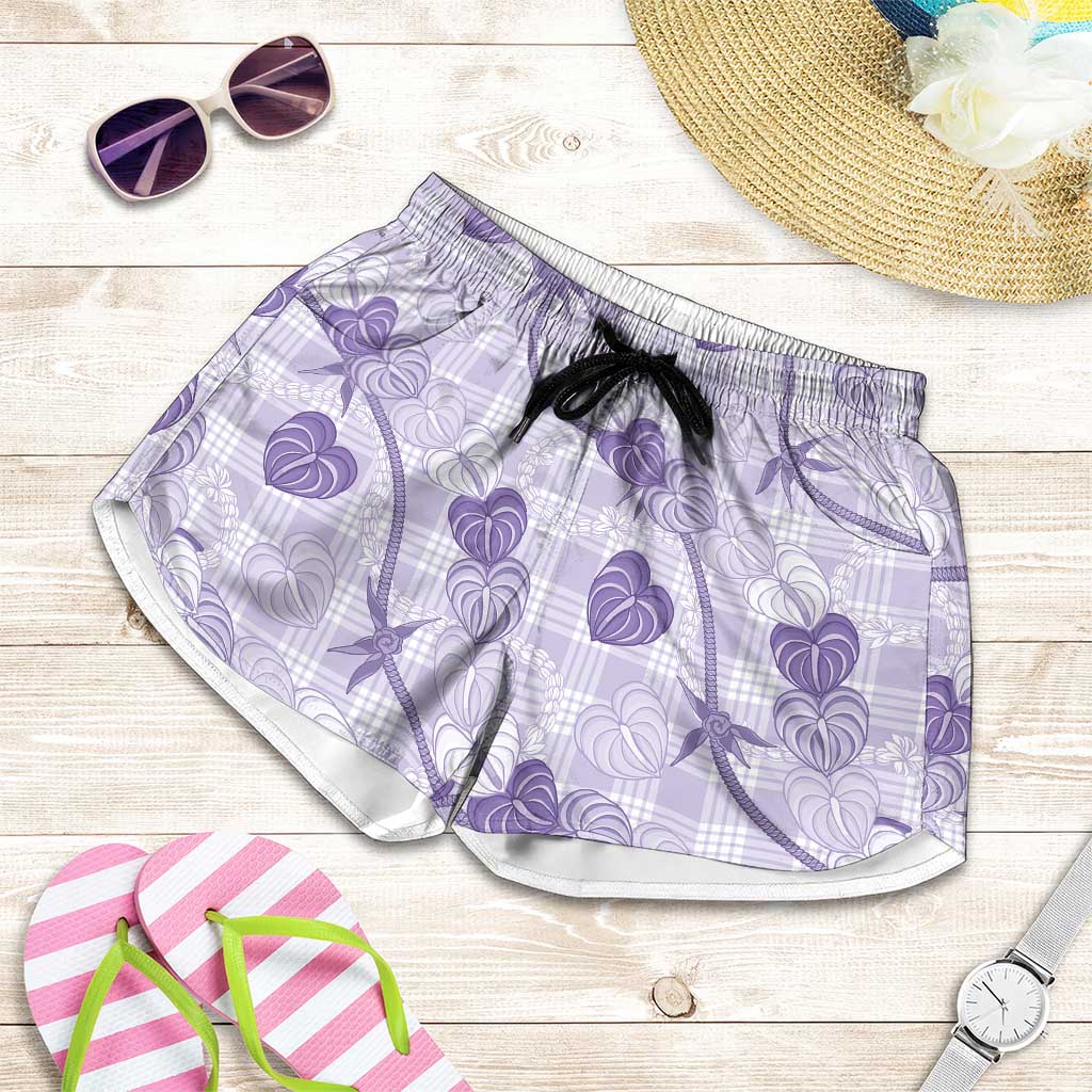 Anthurium Pikake Ti Leaf Palaka Shorts for Women Purple Version LT01 Purple - Polynesian Pride