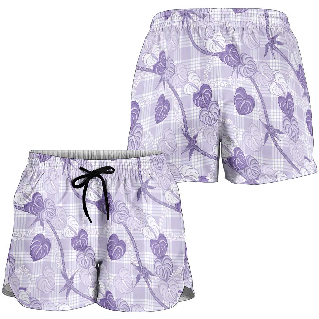 Anthurium Pikake Ti Leaf Palaka Shorts for Women Purple Version LT01 - Polynesian Pride