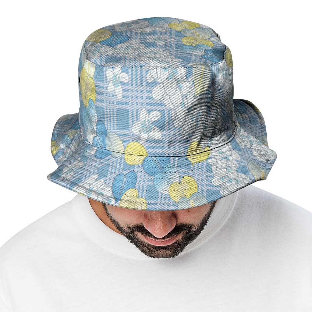 Anthurium Plumeria Lei Pastel Bucket Hat Blue Hawaiian Splendid Palaka LT01 - Polynesian Pride